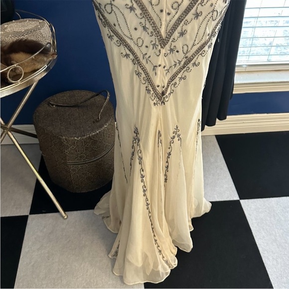 Vintage 90’s 100% Silk Beaded Dress Silk Slip Dress Backless White Gown Prom Y2K - Picture 14 of 16